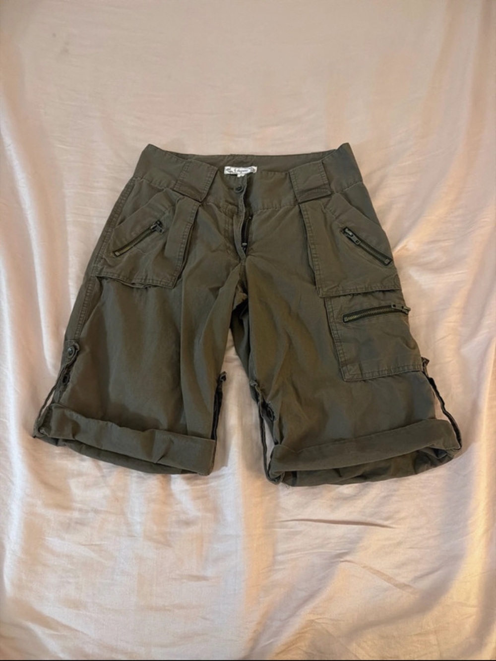 6 degrees Olive Cargo Roll-Cuff Bermuda Shorts
